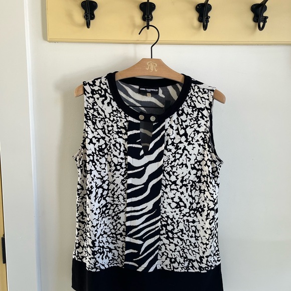 Karl Lagerfeld Tops - Karl Lagerfeld Black and White Mixed Print Sleeveless Tank